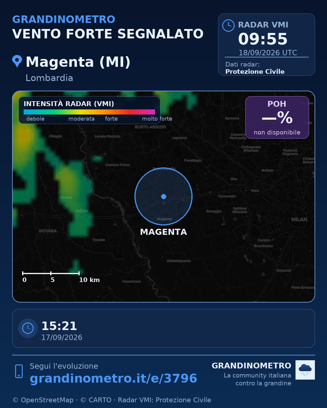 Mappa dell'evento: vento forte a Magenta (MI)