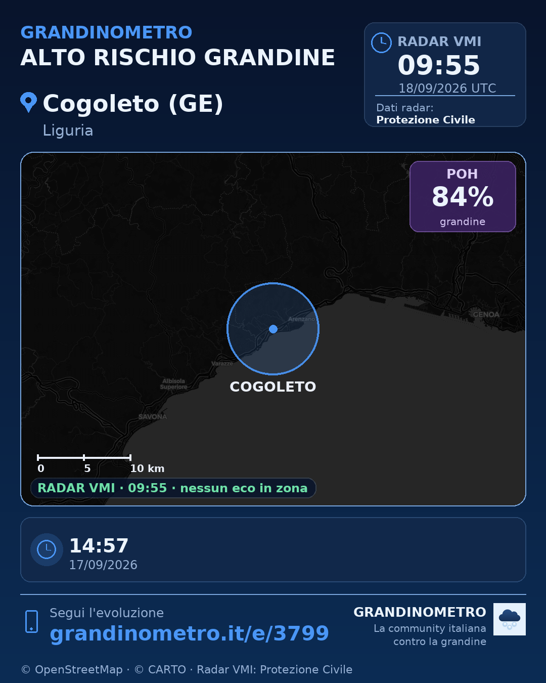 Mappa dell'evento: grandine a Cogoleto (GE)