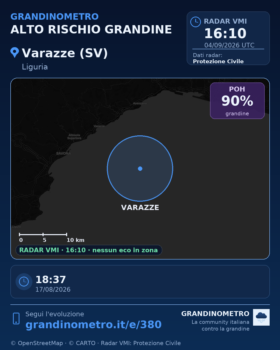 Mappa dell'evento: grandine a Varazze (SV)