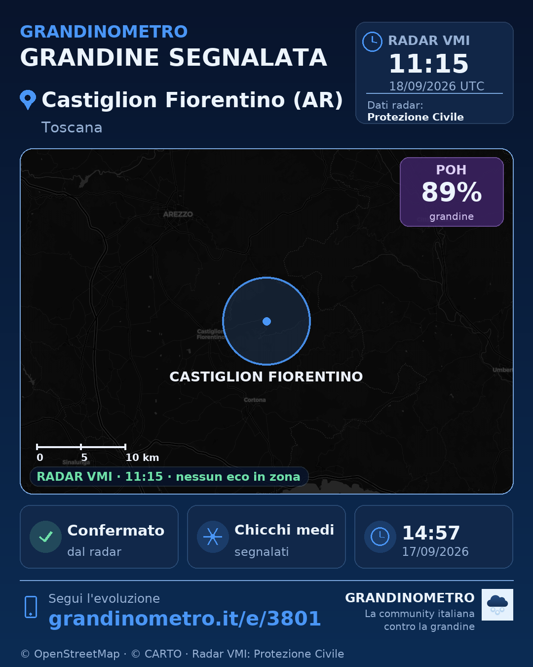 Mappa dell'evento: grandine a Castiglion Fiorentino (AR)