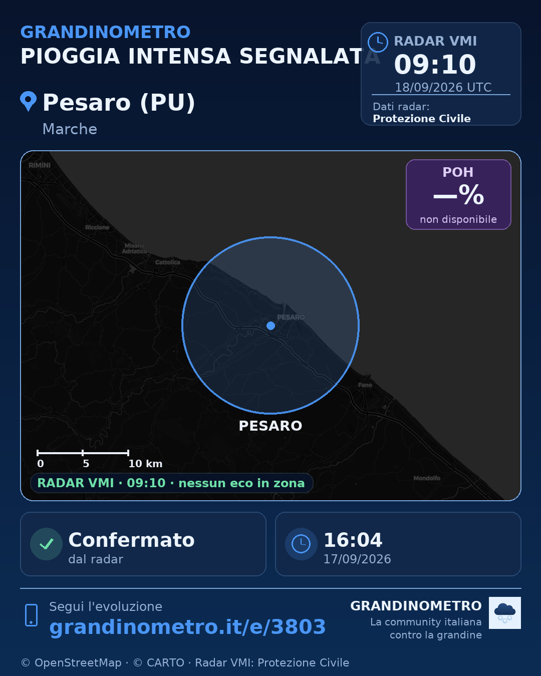 Mappa dell'evento: pioggia intensa a Pesaro (PU)