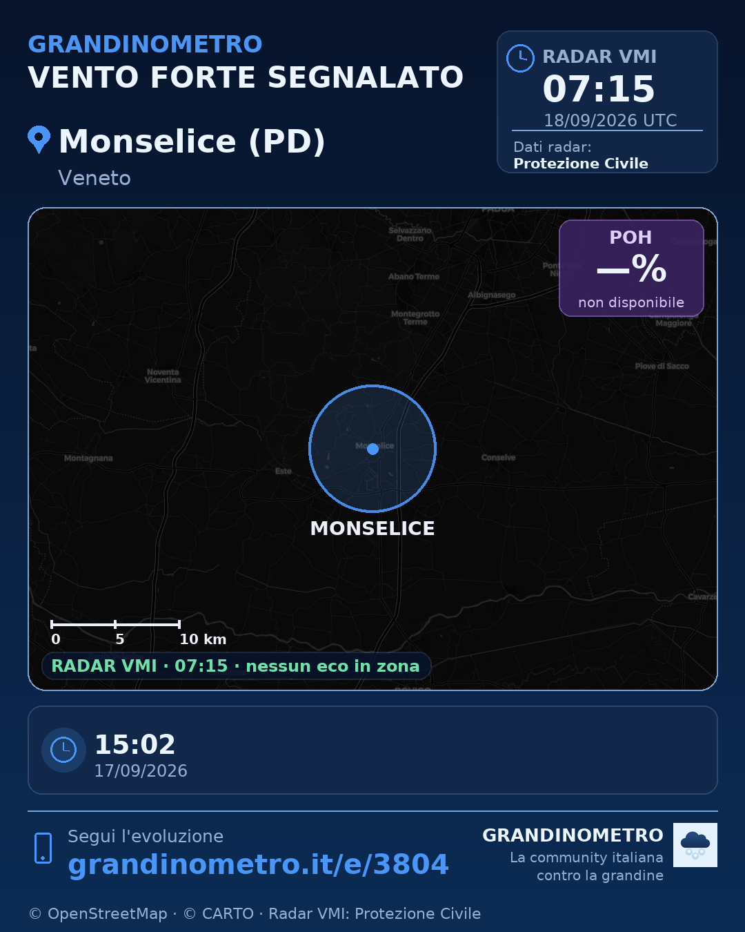 Mappa dell'evento: vento forte a Monselice (PD)