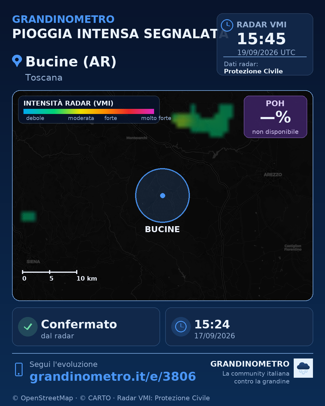 Mappa dell'evento: pioggia intensa a Bucine (AR)
