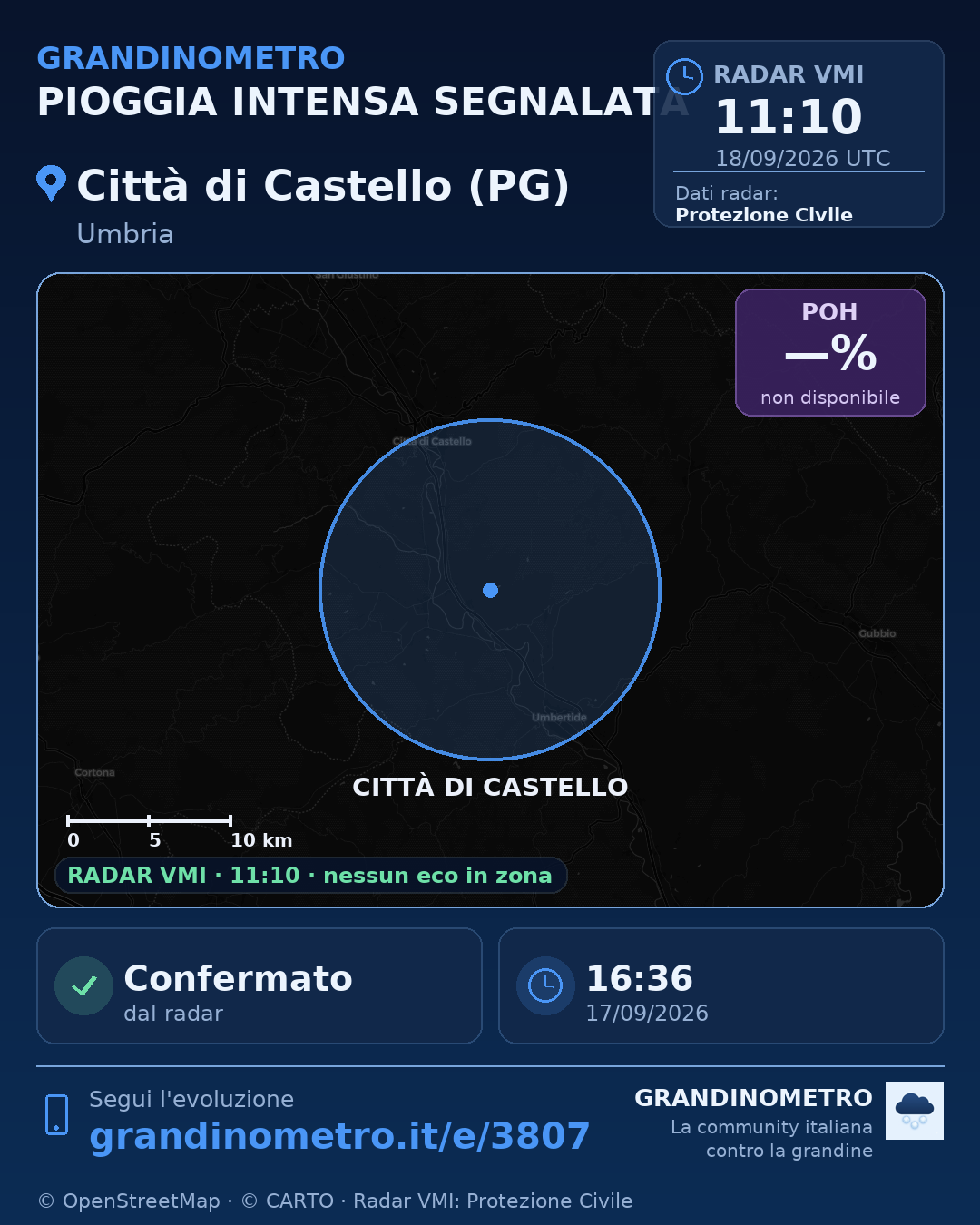 Mappa dell'evento: pioggia intensa a Città di Castello (PG)