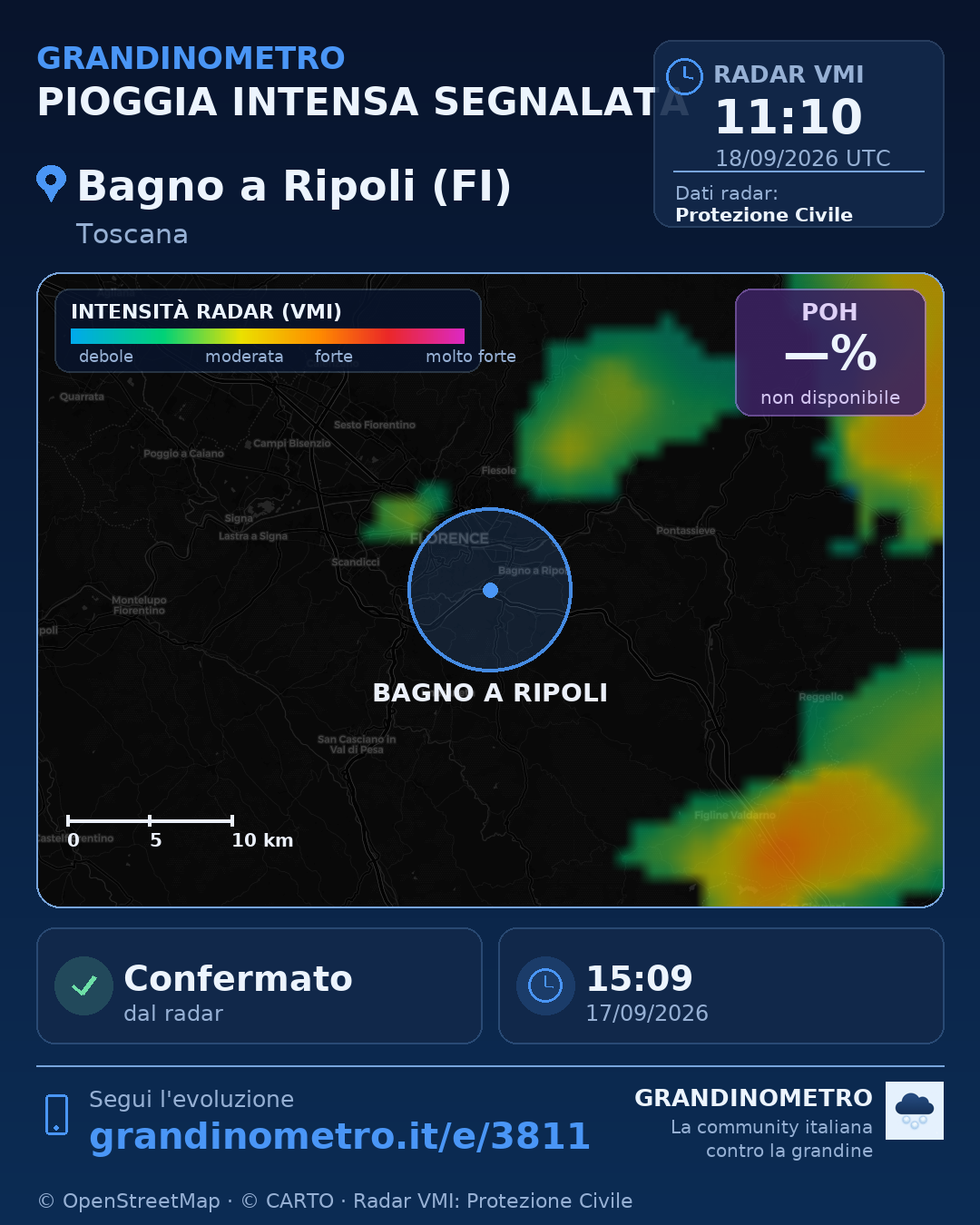 Mappa dell'evento: pioggia intensa a Bagno a Ripoli (FI)