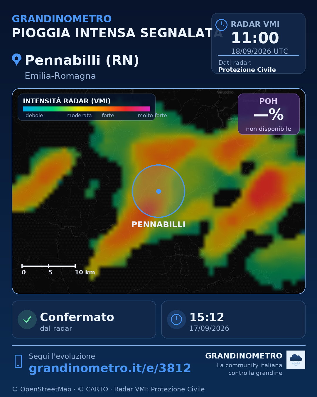 Mappa dell'evento: pioggia intensa a Pennabilli (RN)