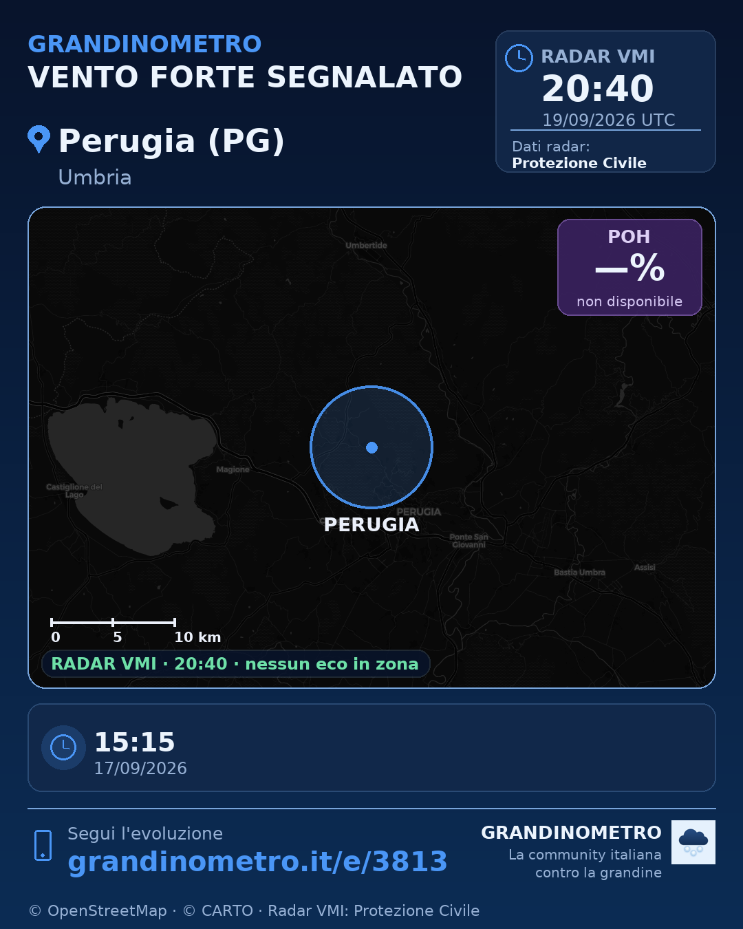 Mappa dell'evento: vento forte a Perugia (PG)