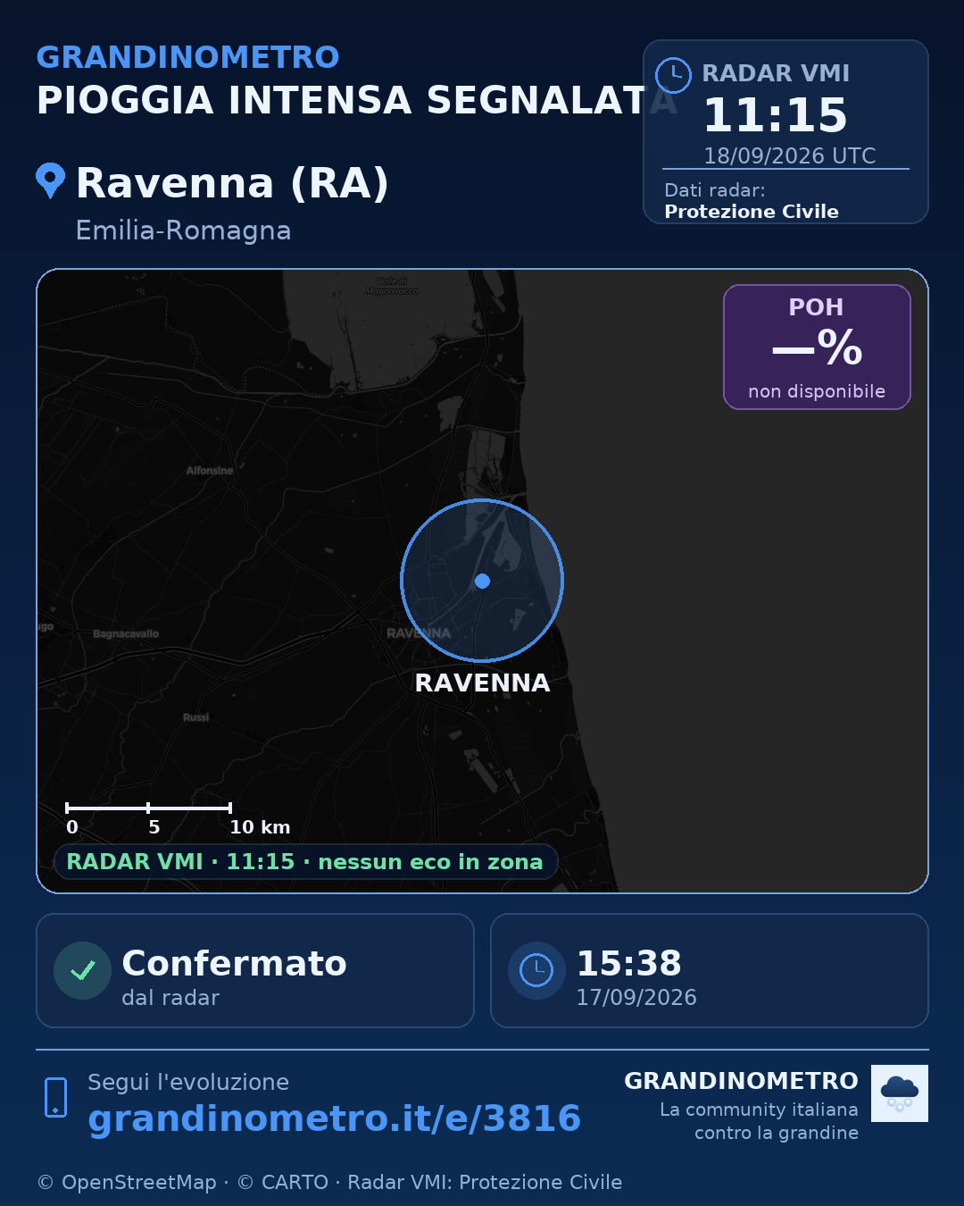 Mappa dell'evento: pioggia intensa a Ravenna (RA)