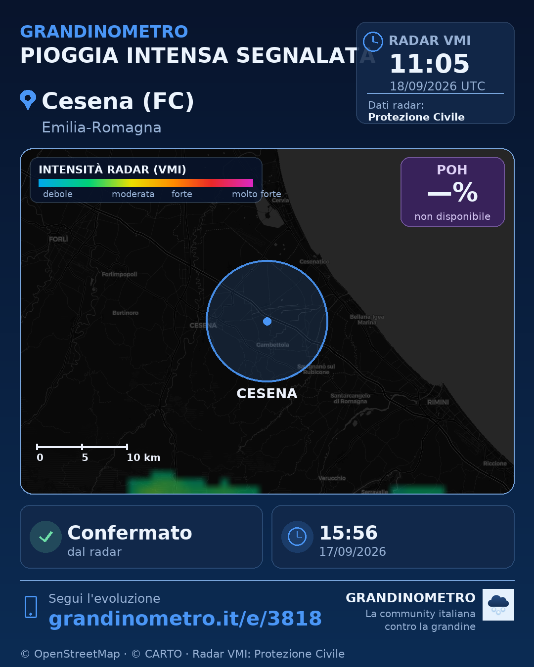 Mappa dell'evento: pioggia intensa a Cesena (FC)
