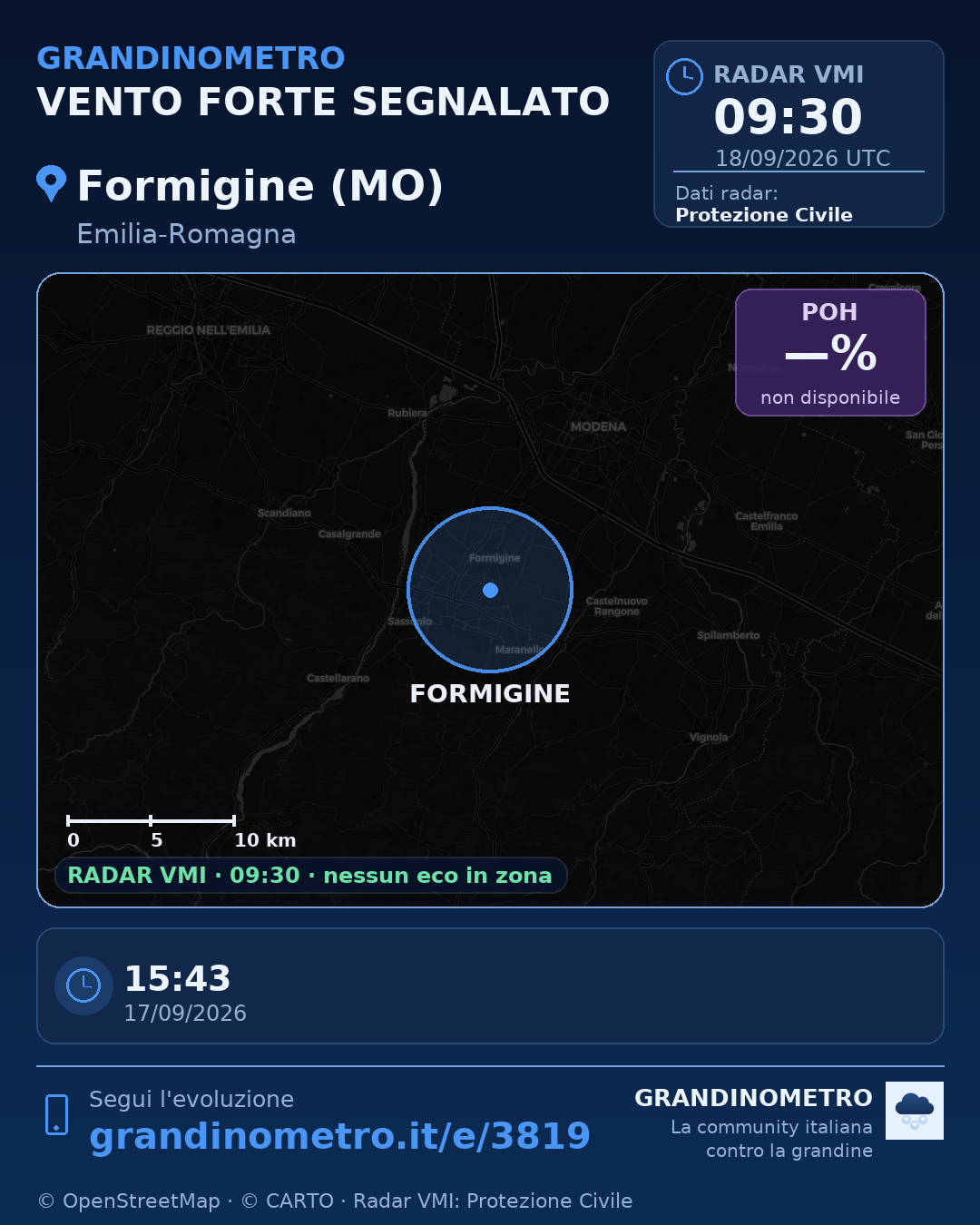 Mappa dell'evento: vento forte a Formigine (MO)