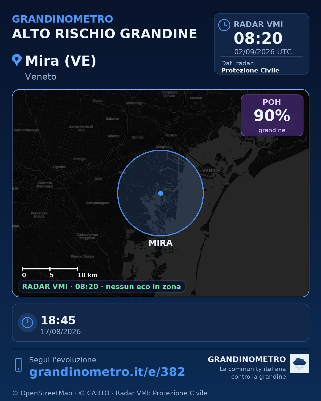 Mappa dell'evento: grandine a Mira (VE)