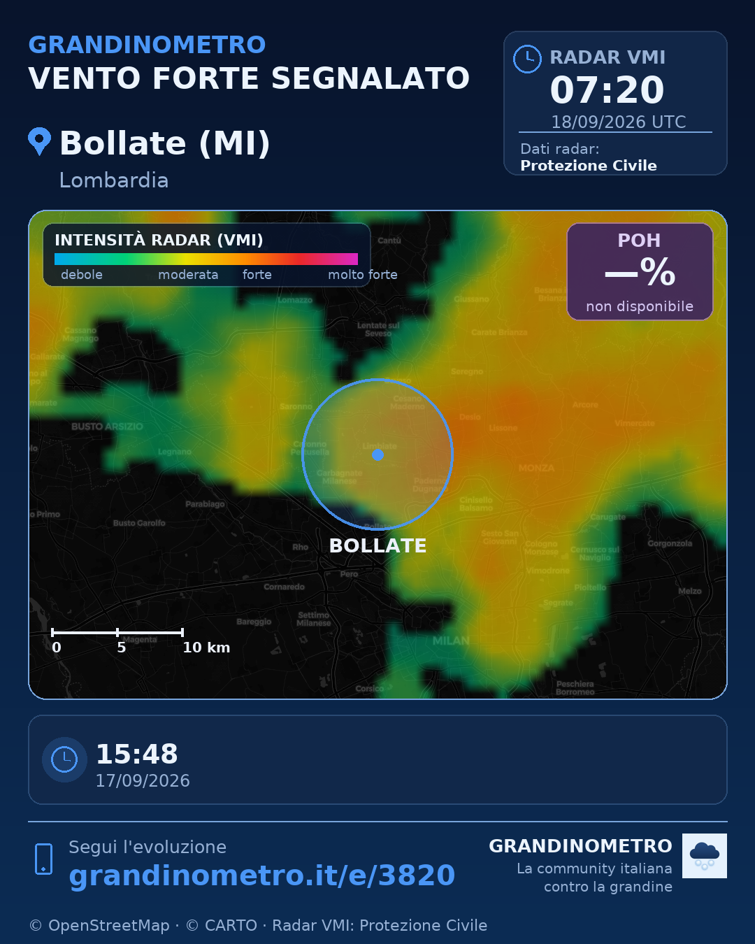 Mappa dell'evento: vento forte a Bollate (MI)