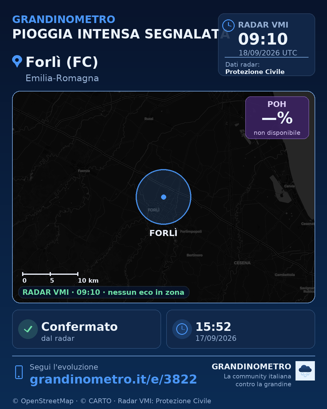 Mappa dell'evento: pioggia intensa a Forlì (FC)