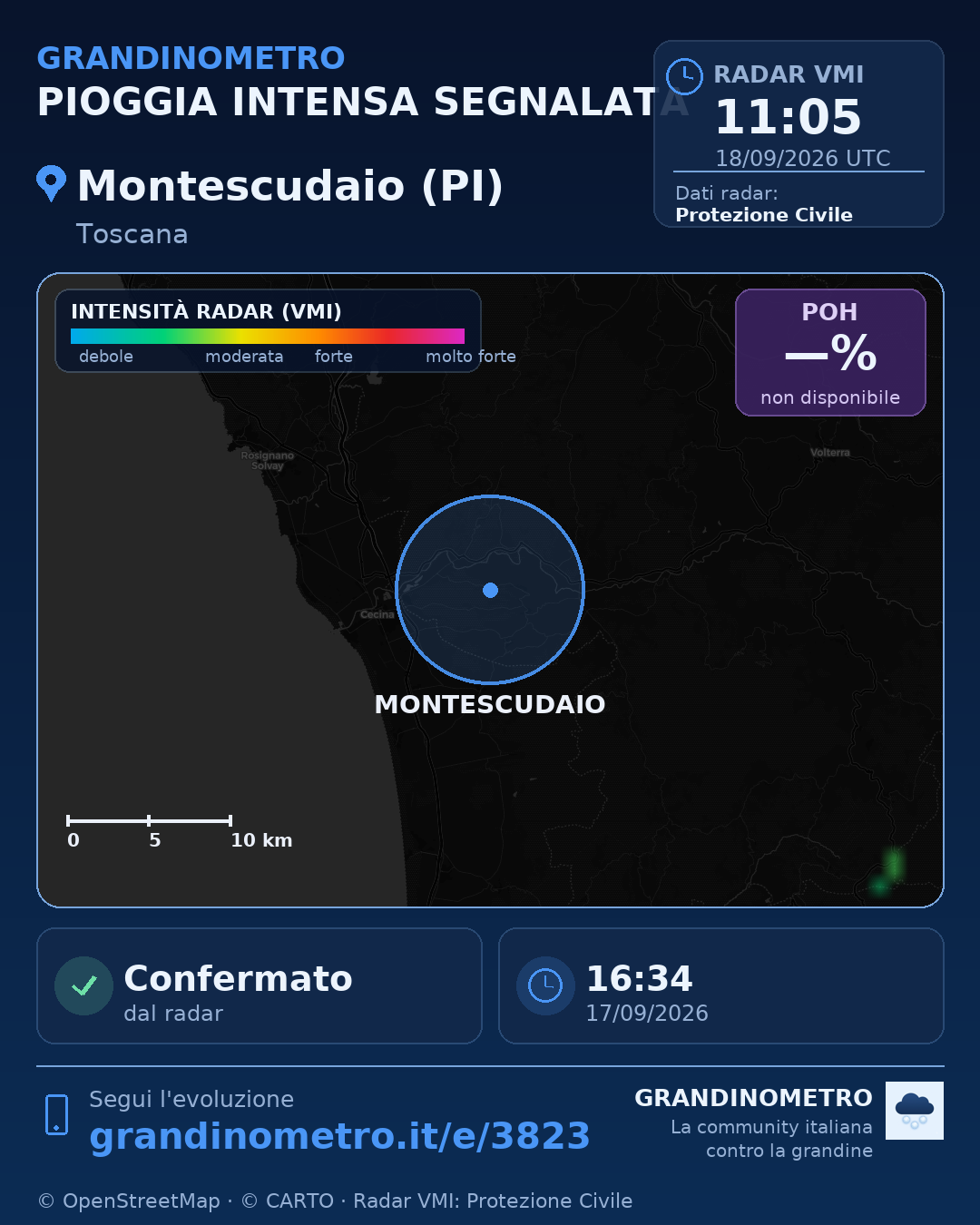 Mappa dell'evento: pioggia intensa a Montescudaio (PI)