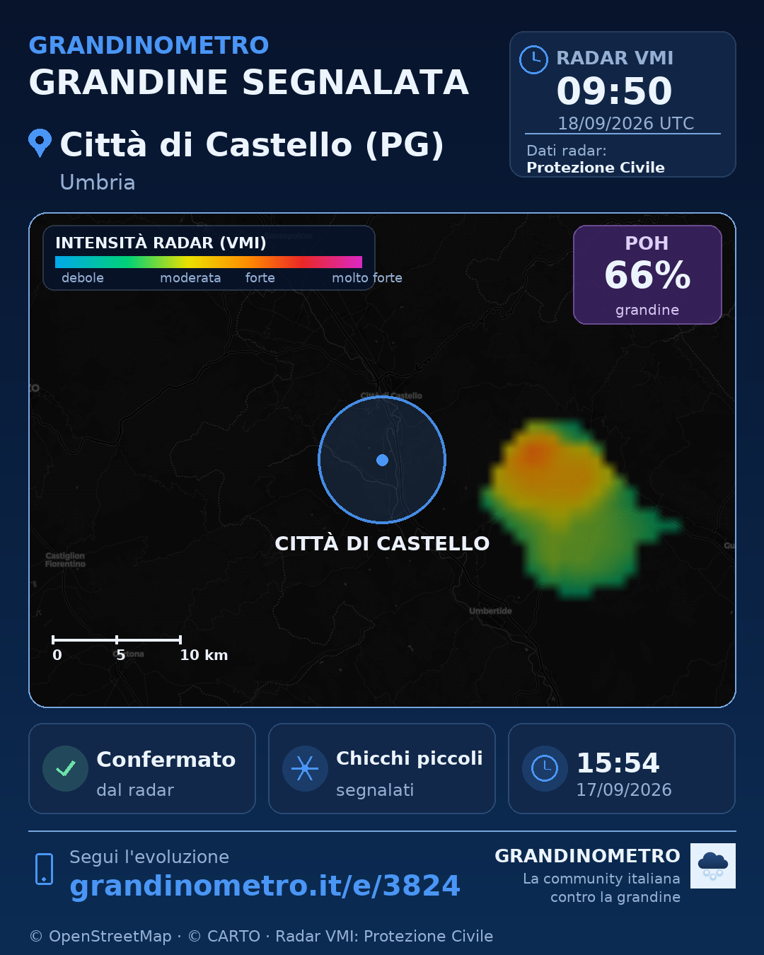 Mappa dell'evento: grandine a Città di Castello (PG)