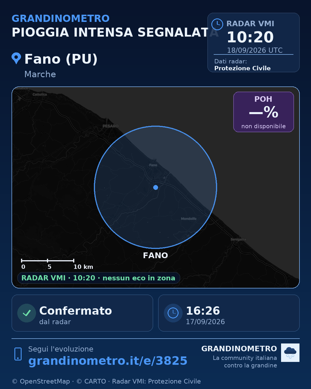 Mappa dell'evento: pioggia intensa a Fano (PU)