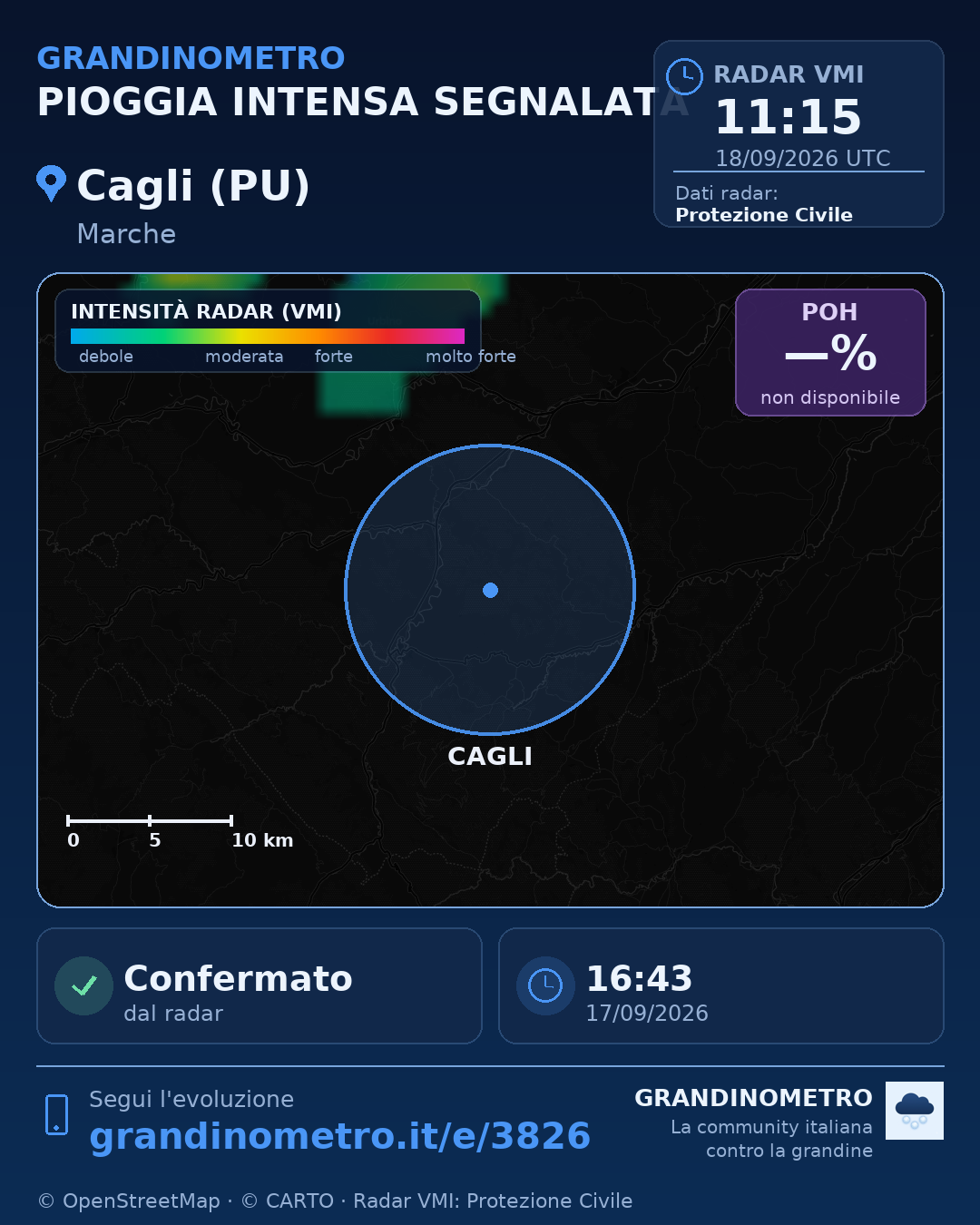 Mappa dell'evento: pioggia intensa a Cagli (PU)