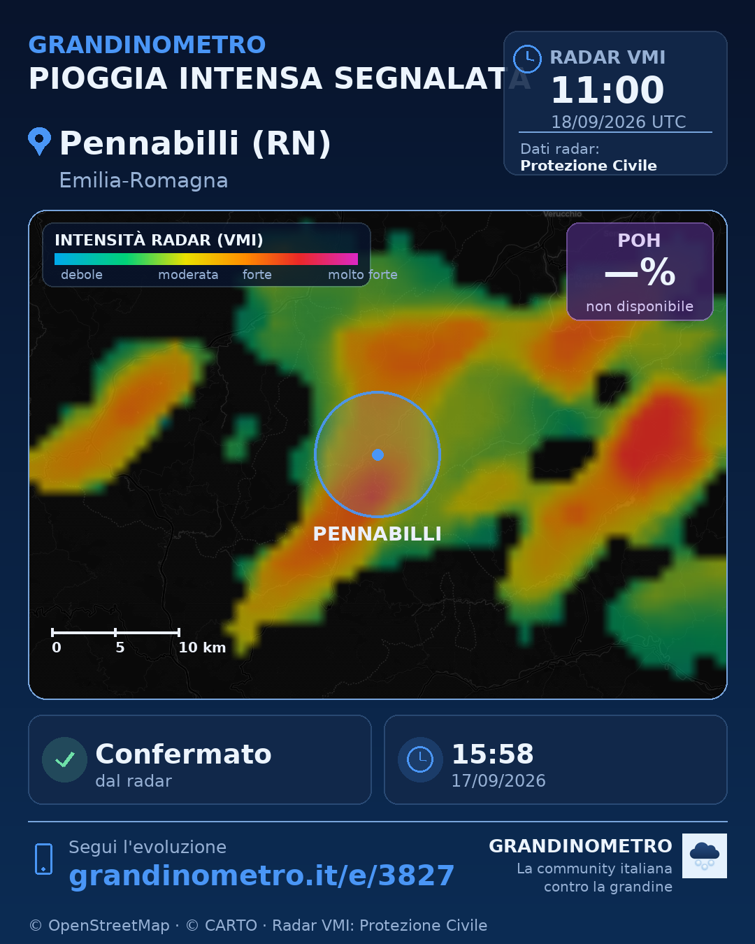 Mappa dell'evento: pioggia intensa a Pennabilli (RN)