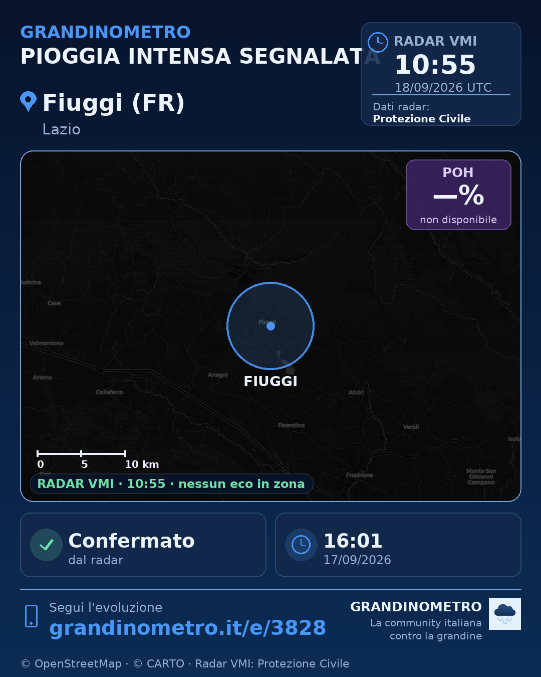 Mappa dell'evento: pioggia intensa a Fiuggi (FR)