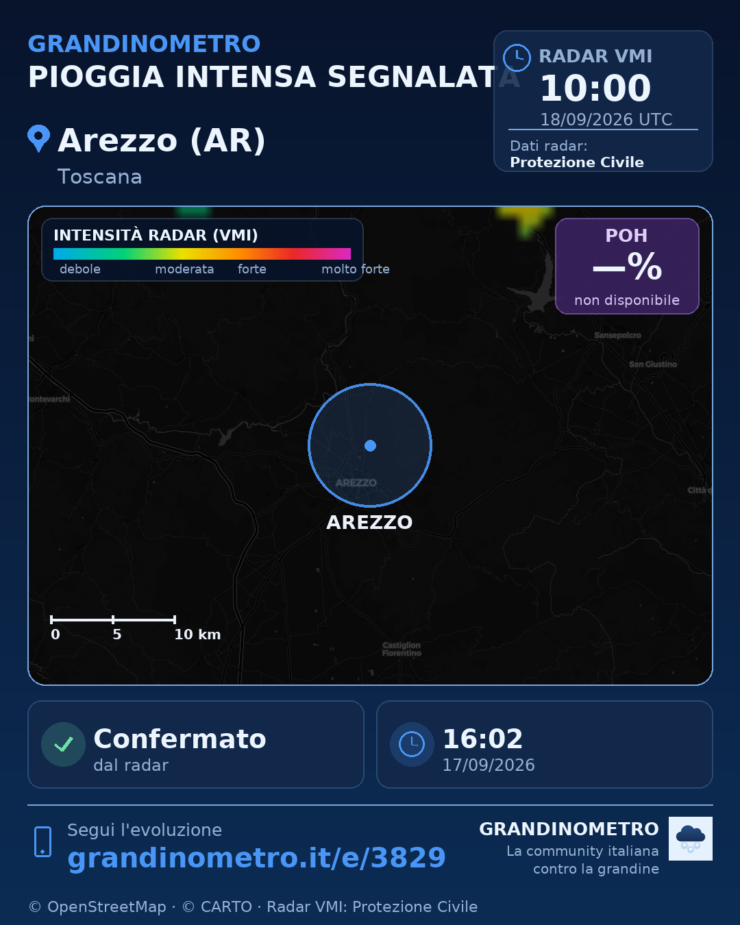Mappa dell'evento: pioggia intensa ad Arezzo (AR)