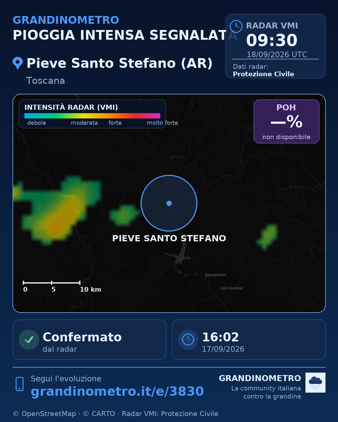 Mappa dell'evento: pioggia intensa a Pieve Santo Stefano (AR)