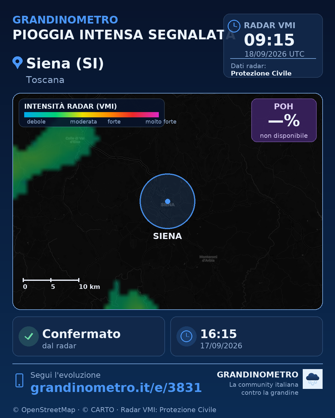Mappa dell'evento: pioggia intensa a Siena (SI)