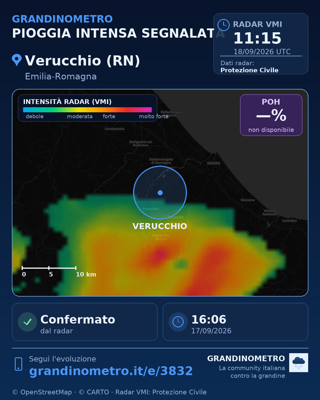 Mappa dell'evento: pioggia intensa a Verucchio (RN)