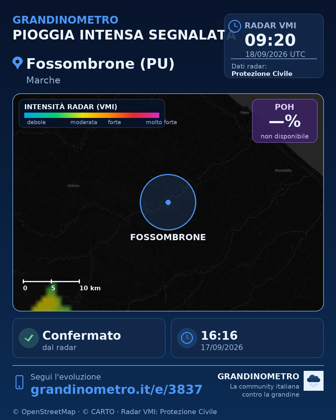 Mappa dell'evento: pioggia intensa a Fossombrone (PU)