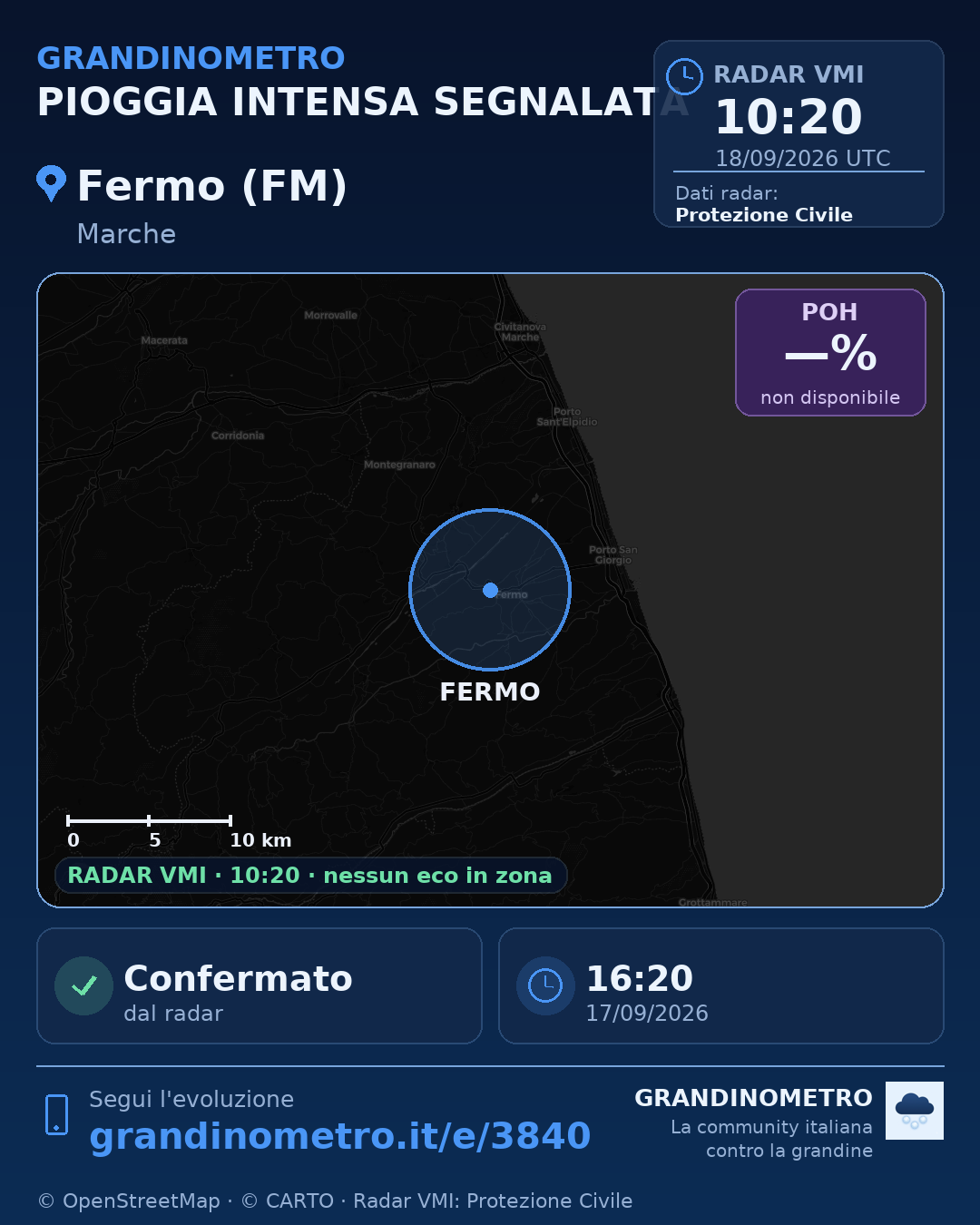 Mappa dell'evento: pioggia intensa a Fermo (FM)