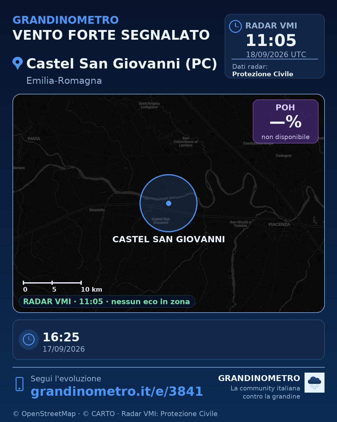 Mappa dell'evento: vento forte a Castel San Giovanni (PC)