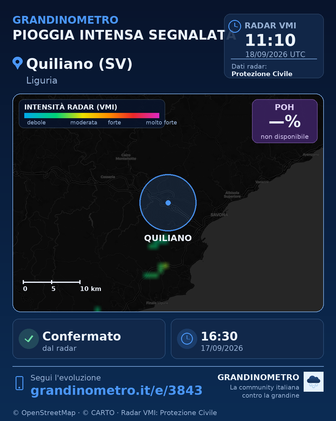 Mappa dell'evento: pioggia intensa a Quiliano (SV)