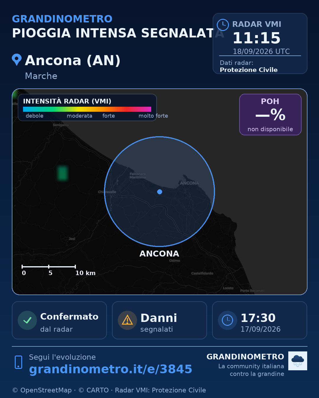 Mappa dell'evento: pioggia intensa ad Ancona (AN)