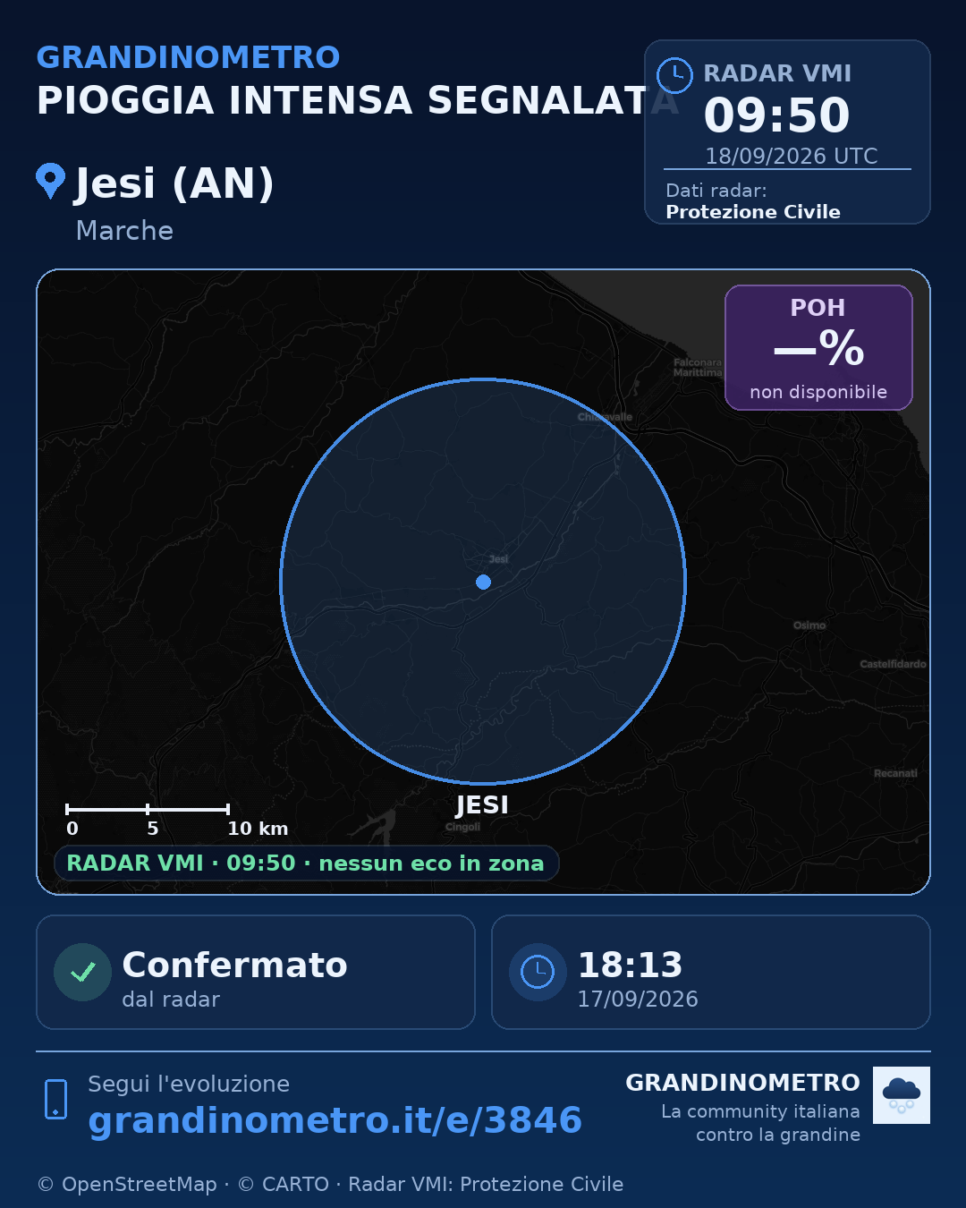 Mappa dell'evento: pioggia intensa a Jesi (AN)