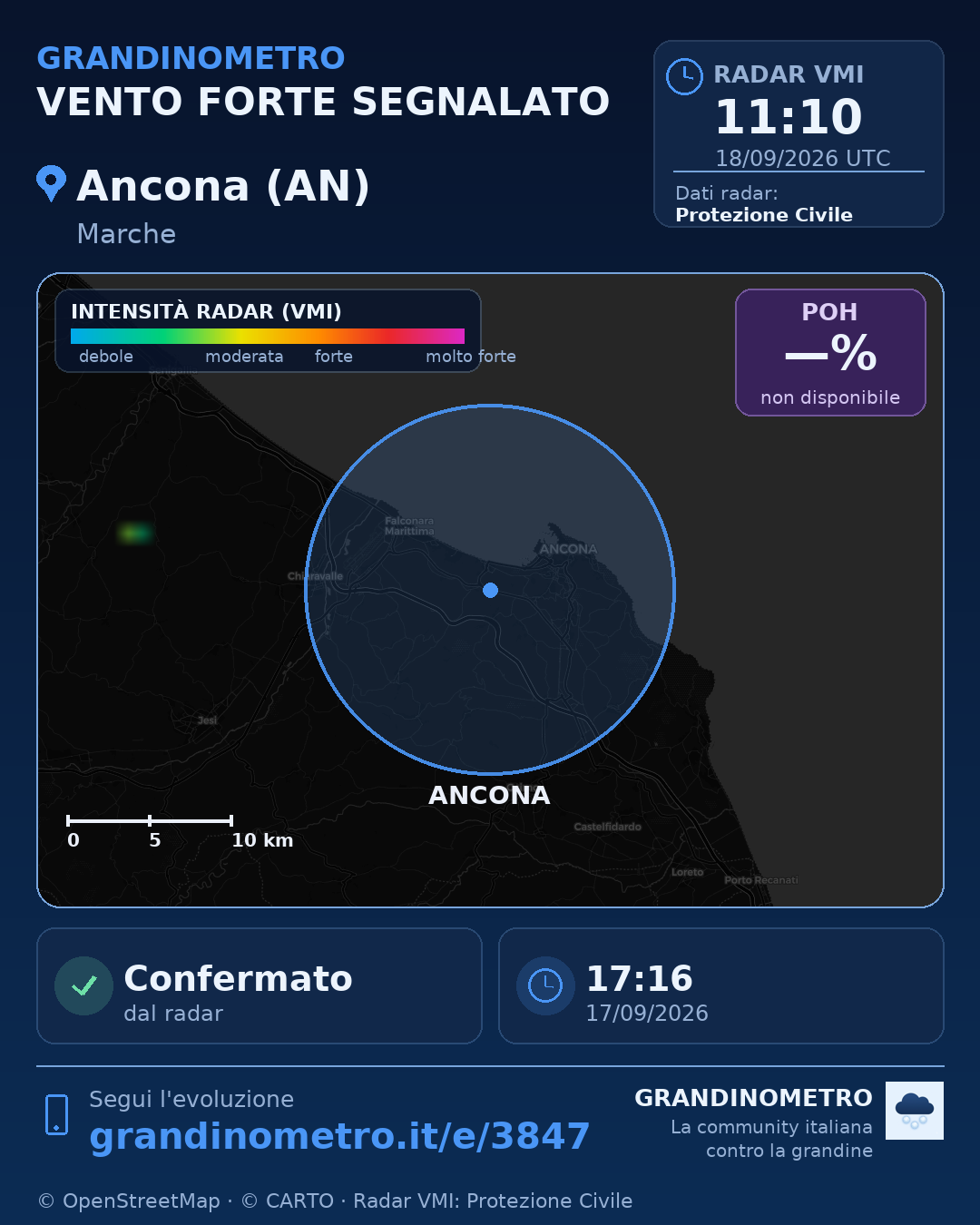 Mappa dell'evento: vento forte ad Ancona (AN)