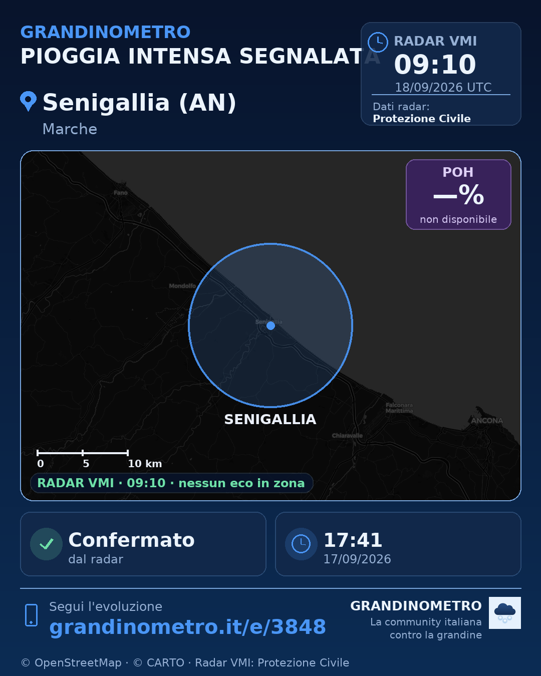 Mappa dell'evento: pioggia intensa a Senigallia (AN)