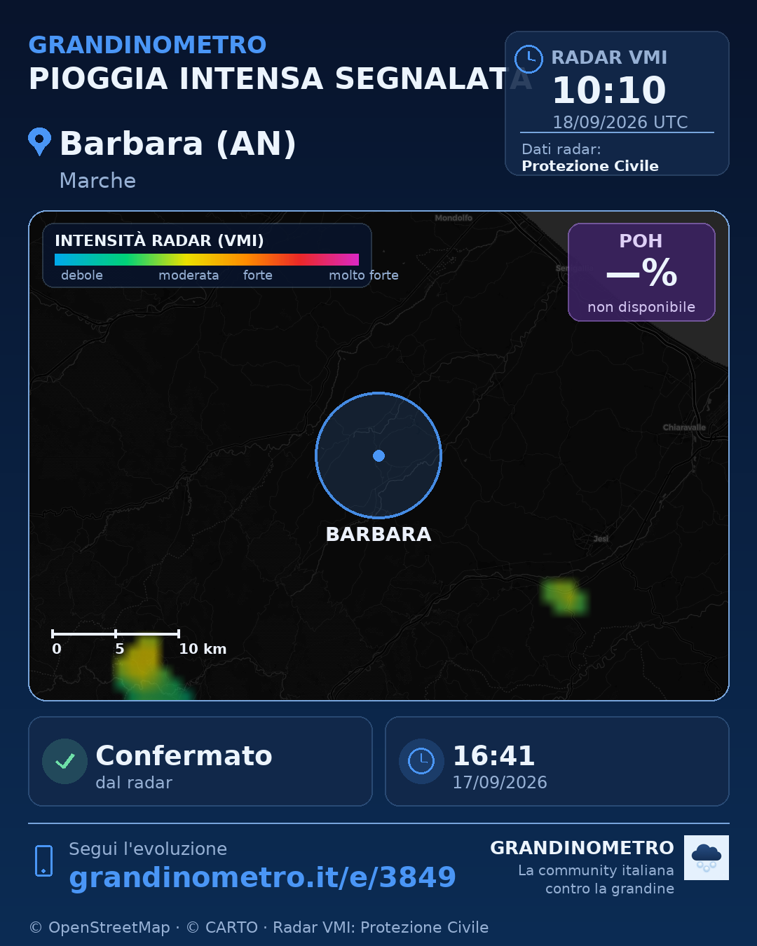 Mappa dell'evento: pioggia intensa a Barbara (AN)