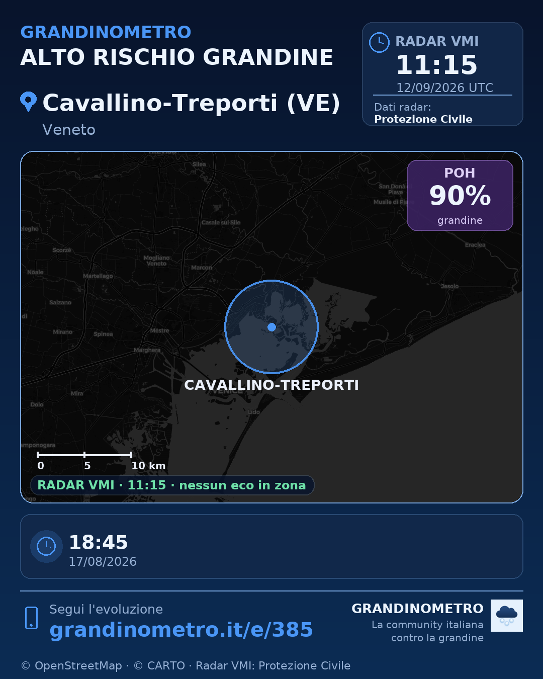 Mappa dell'evento: grandine a Cavallino-Treporti (VE)