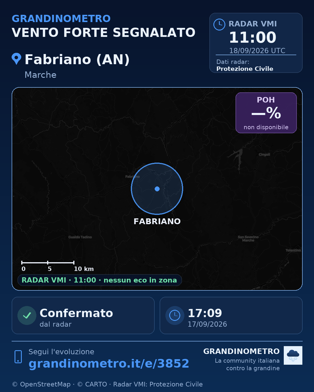 Mappa dell'evento: vento forte a Fabriano (AN)