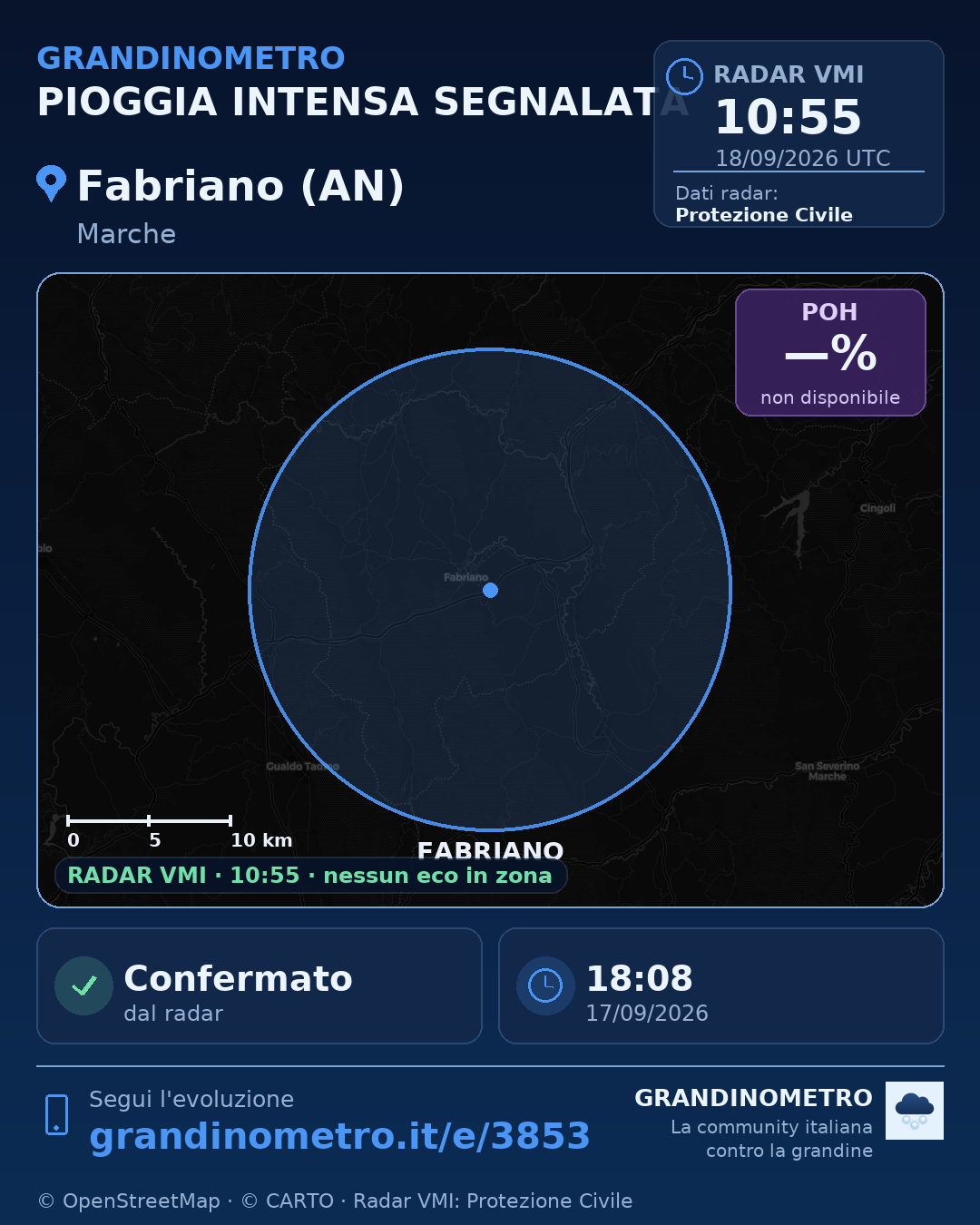 Mappa dell'evento: pioggia intensa a Fabriano (AN)