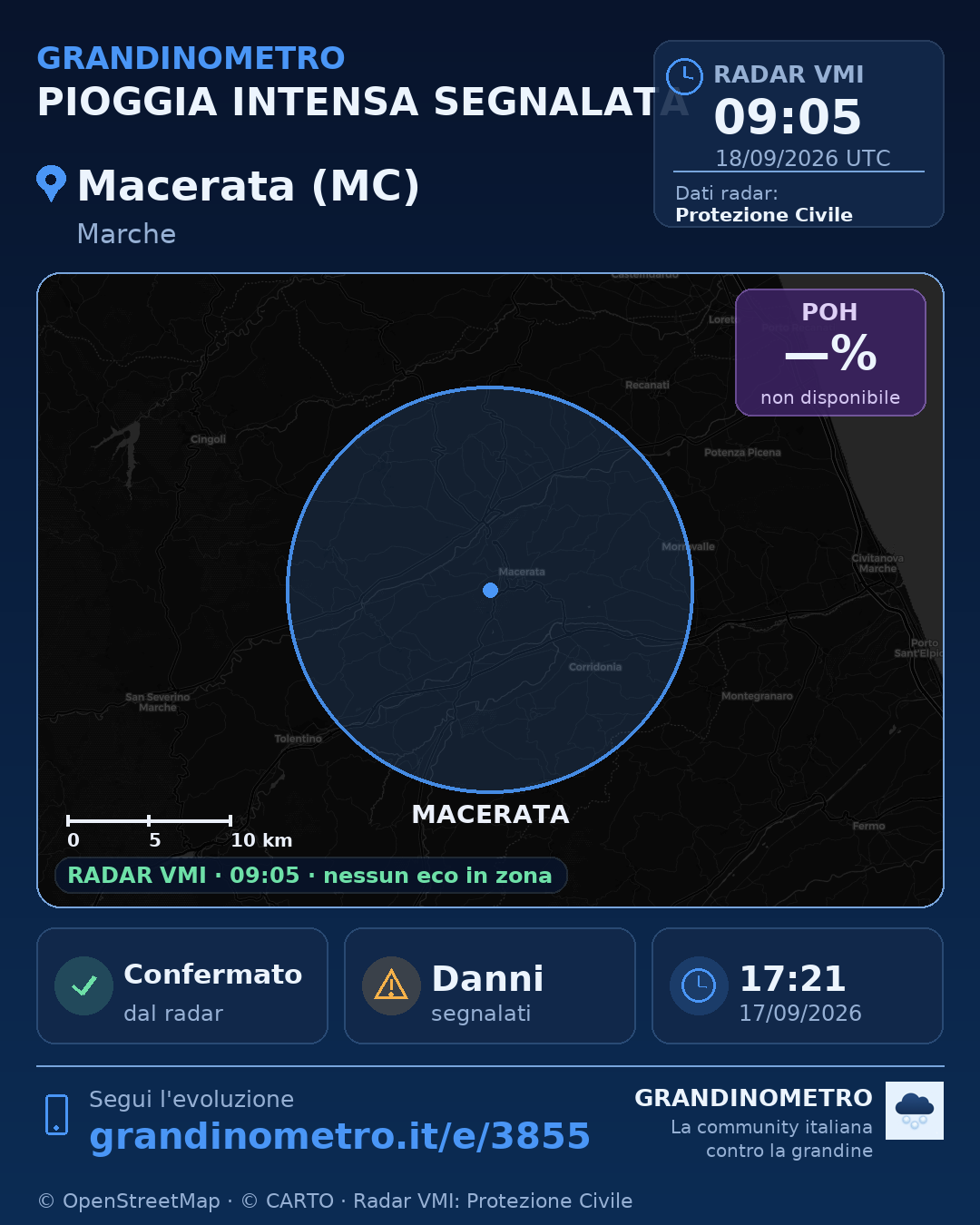 Mappa dell'evento: pioggia intensa a Macerata (MC)