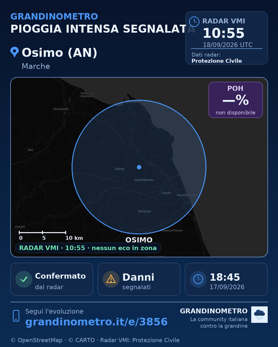 Mappa dell'evento: pioggia intensa a Osimo (AN)