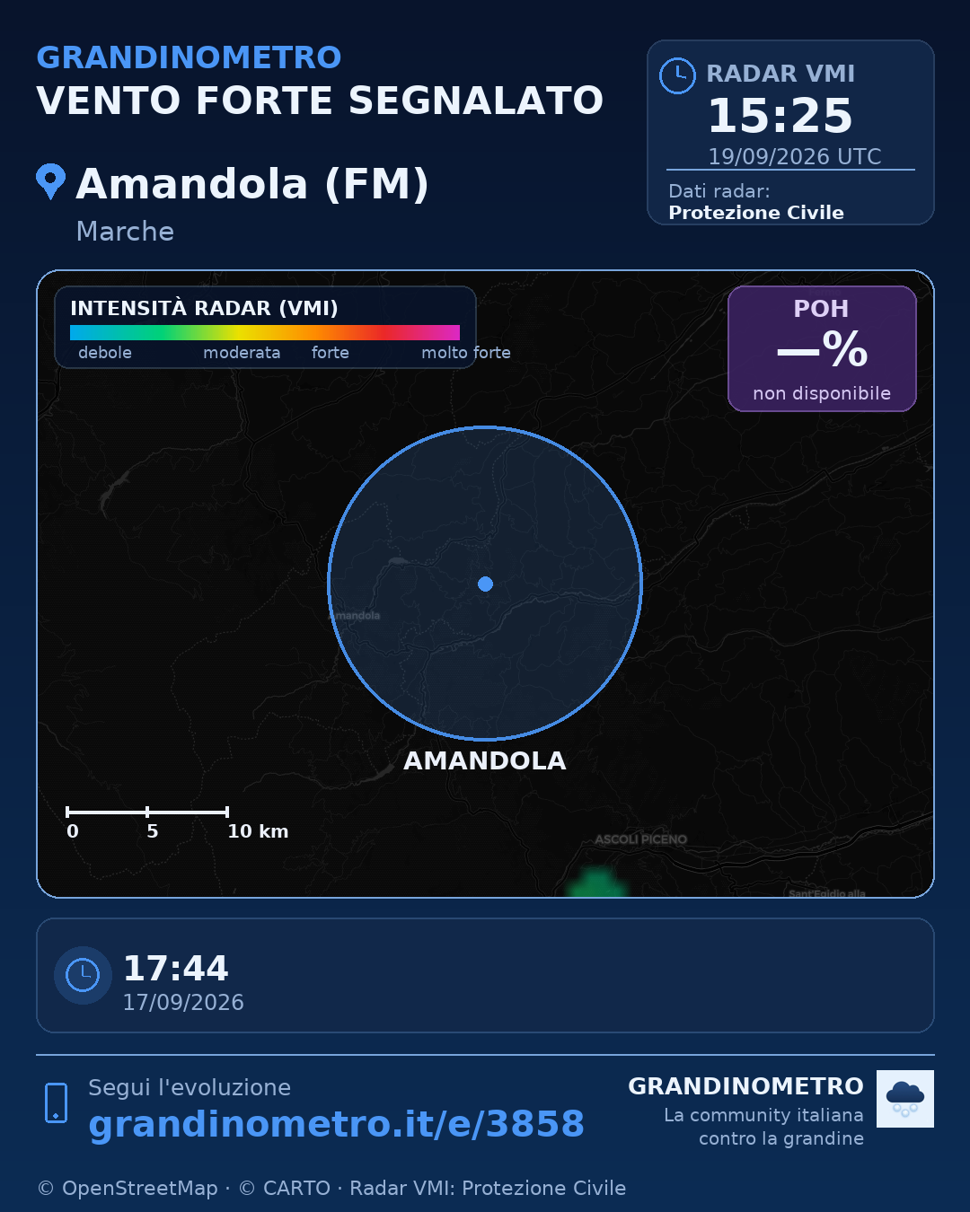 Mappa dell'evento: vento forte ad Amandola (FM)