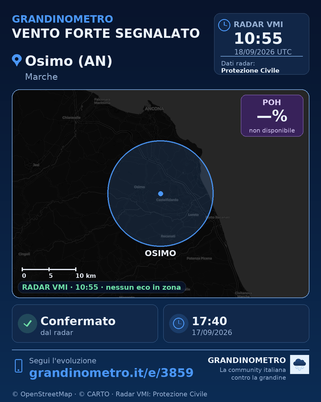 Mappa dell'evento: vento forte a Osimo (AN)
