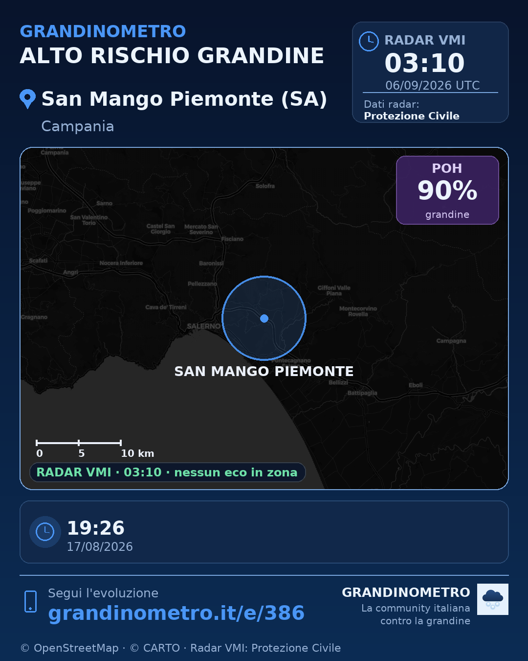 Mappa dell'evento: grandine a San Mango Piemonte (SA)