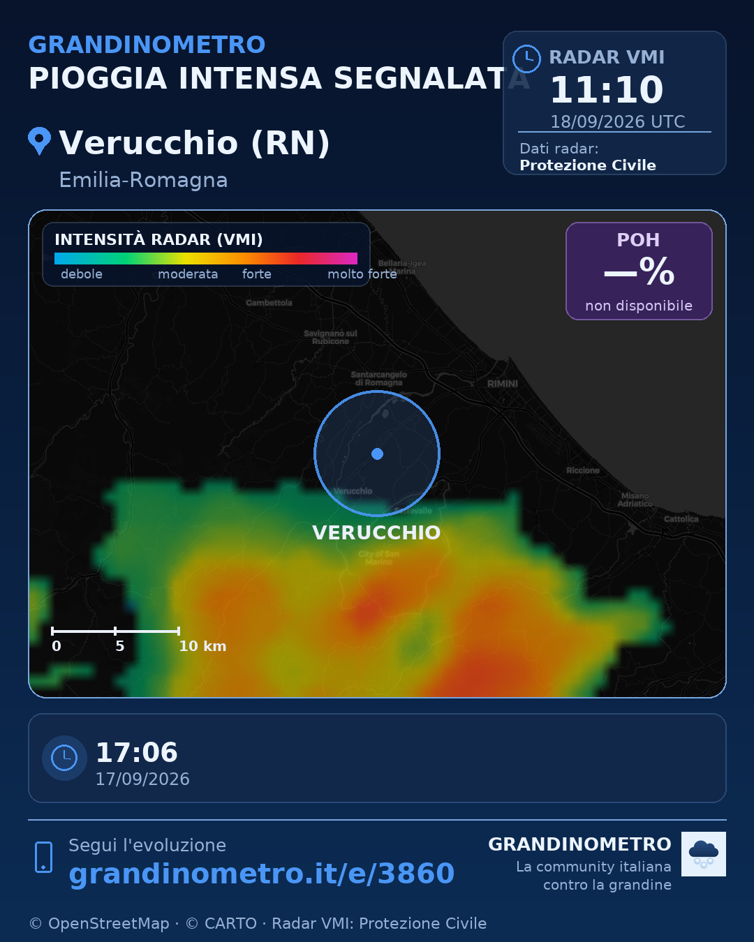 Mappa dell'evento: pioggia intensa a Verucchio (RN)