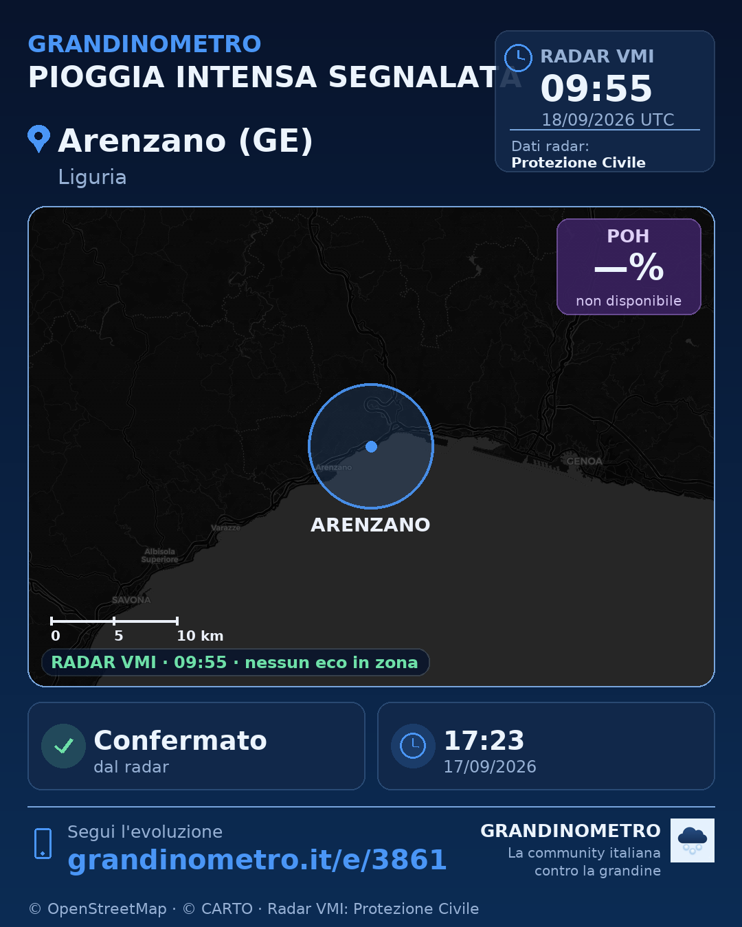 Mappa dell'evento: pioggia intensa ad Arenzano (GE)