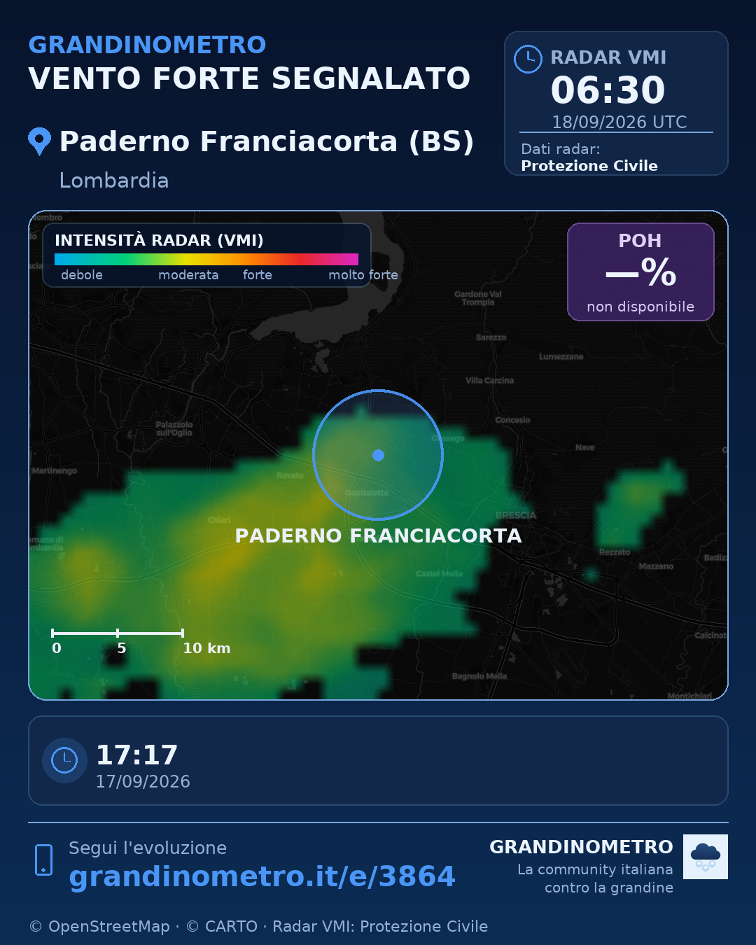 Mappa dell'evento: vento forte a Paderno Franciacorta (BS)
