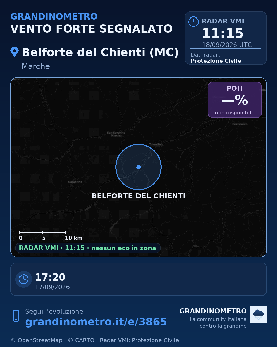 Mappa dell'evento: vento forte a Belforte del Chienti (MC)