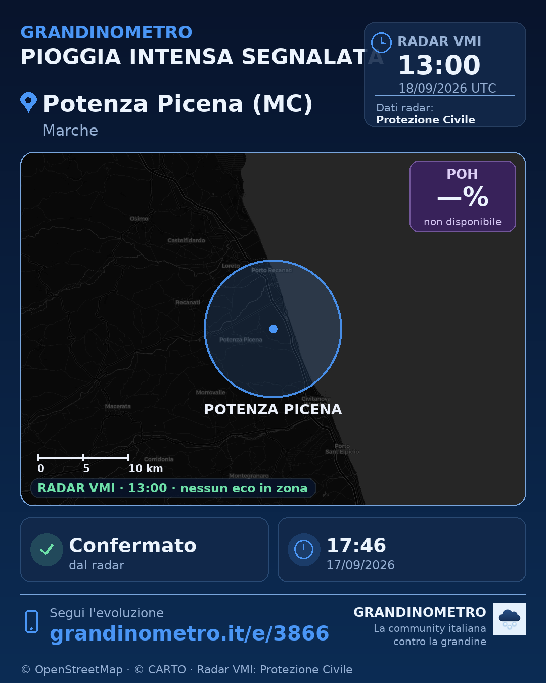 Mappa dell'evento: pioggia intensa a Potenza Picena (MC)