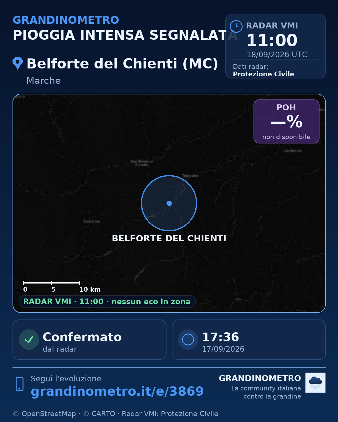 Mappa dell'evento: pioggia intensa a Belforte del Chienti (MC)